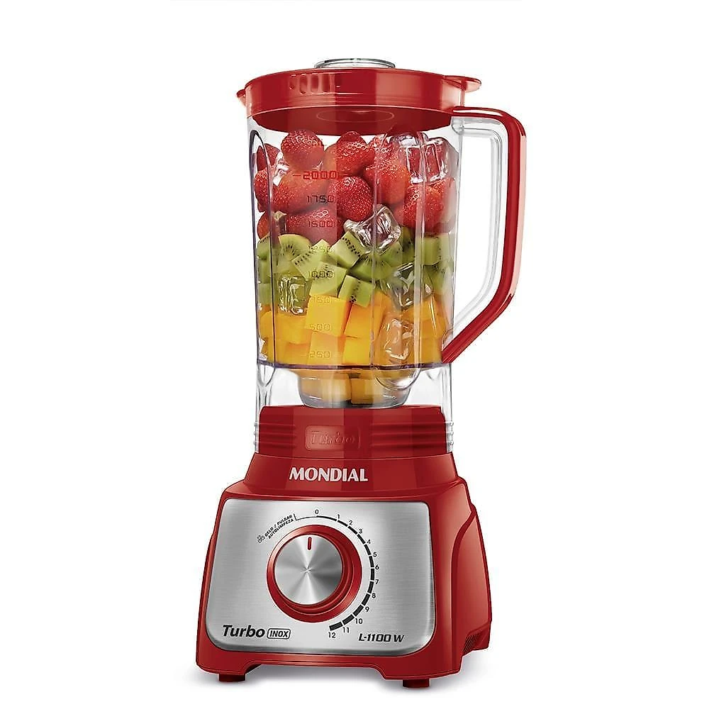 Liquidificador mondial turbo l-1100 3l 1100w 12 velocidades vermelho/inox 220