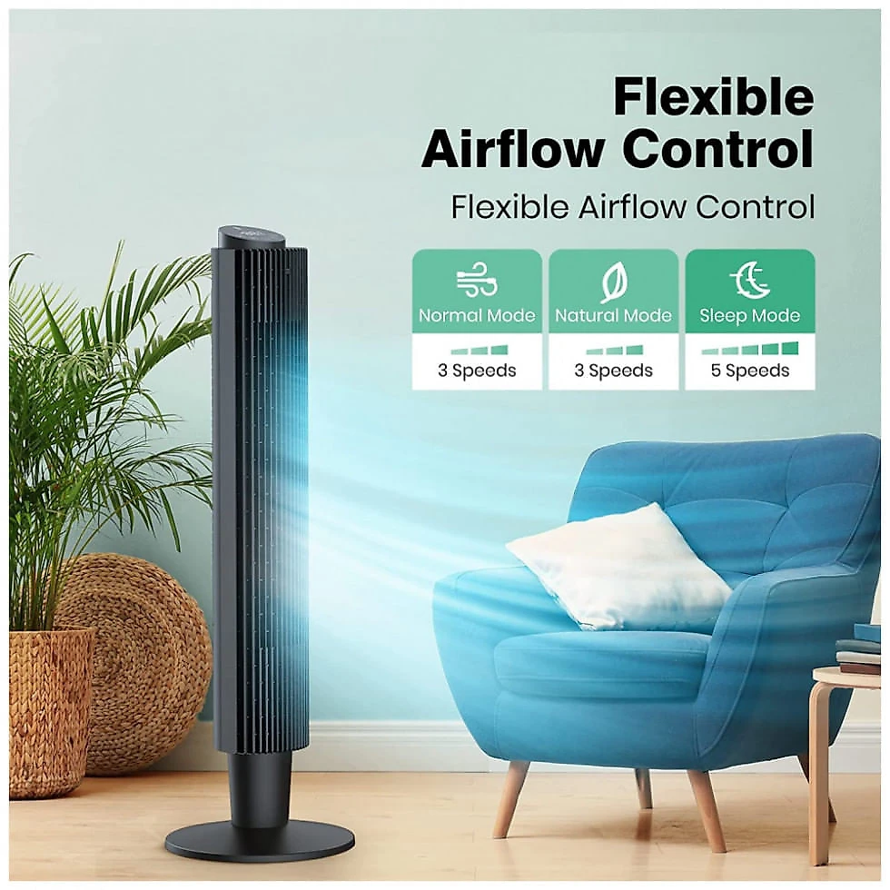 Tower Fan, 42” 90° Oscillating Tower Fan with 5 Fan Speeds, Sleep Mode, Remote, 12H On, Off Timer, Portable Stand Up Fl...
