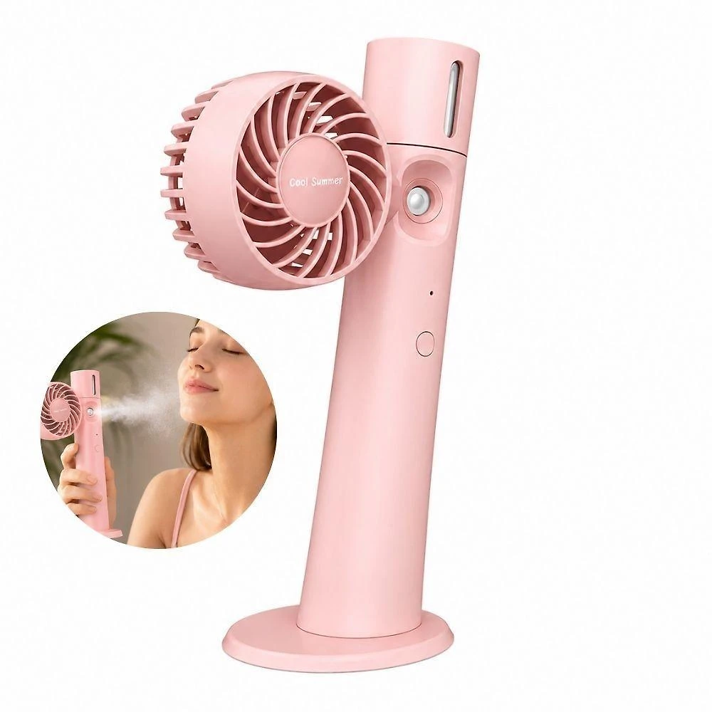 Ventilador Portátil Yeet 3 Pás 2 Velocidades Rosa com Spray de Água 5V
