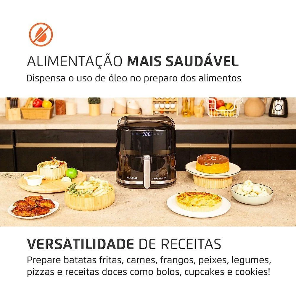 Fritadeira Sem Óleo Air Fryer Digital 5L Mondial Preto 2000w AF-50-DV 60hz 220V
