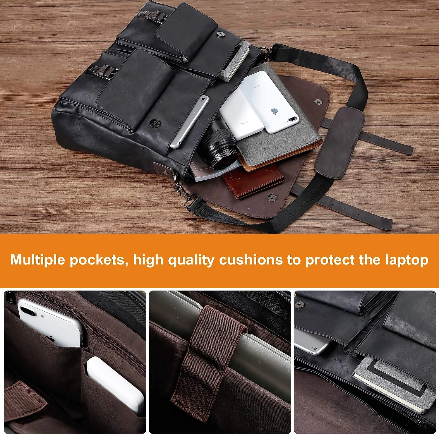 Seyfocnia BolsaMaleta de Couro Sintético Masculina para Laptop 43 cm Preto