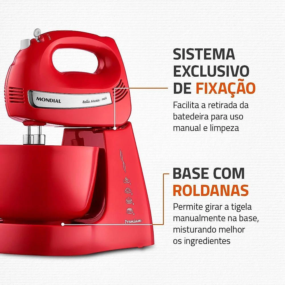 Batedeira com Pedestal Planetária Mondial B-29-NP 500W 4 Velocidades Vermelho 110V