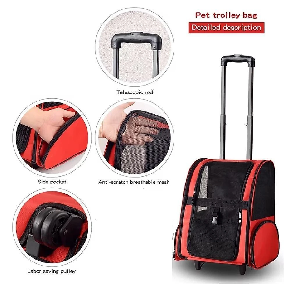 Carrinho Passeio Pet Bolsa De Rodinhas Caes Gato Mochila Viagem Calças Canguru Mala Luxo Completa