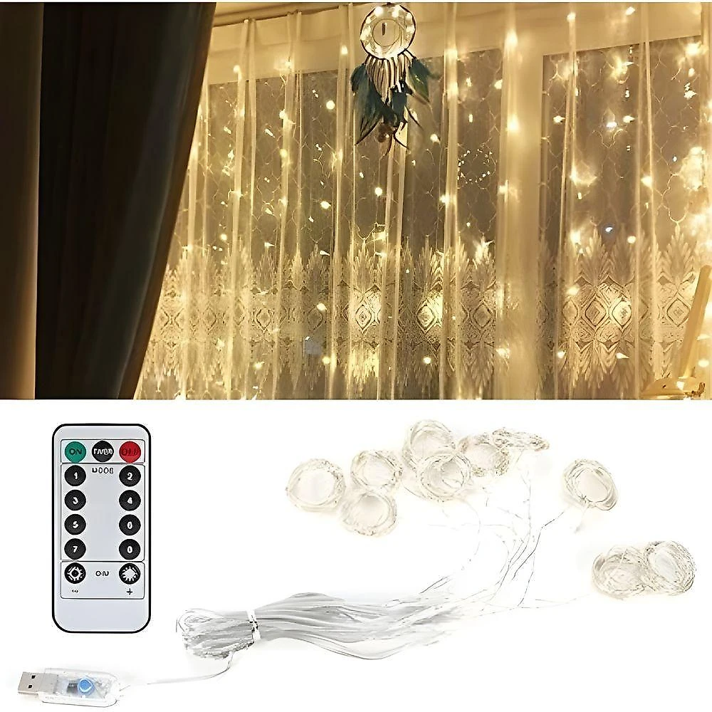 Cortina de LED 3x3M 300 Leds com Controle Remoto 8 Modos de Iluminação Branco Utimix