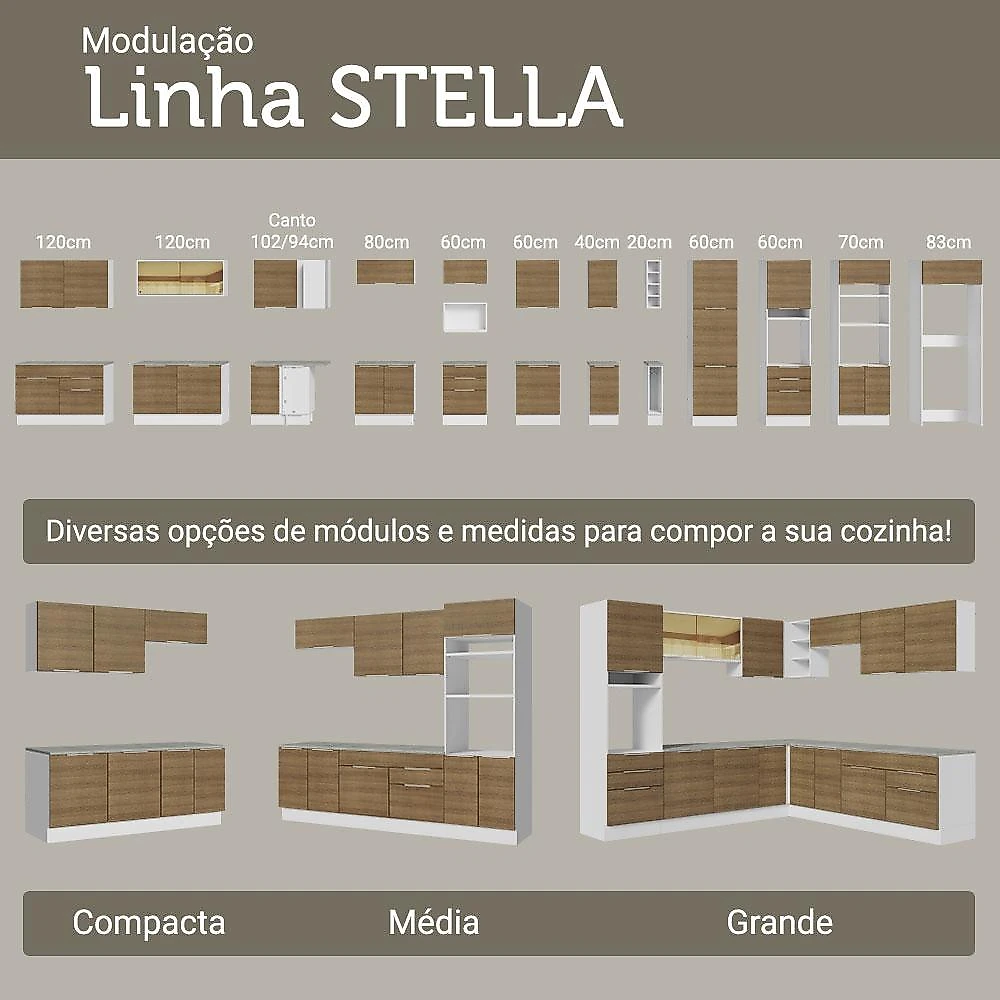 Armário de Cozinha Completa 270 cm Branco/Rustic Stella Madesa 12