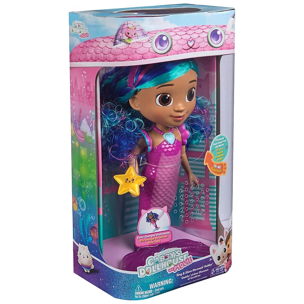 Gabbys Dollhouse The Movie, Boneca Sereia Canta Brilha Gabby, Brinquedo Sereia à Prova D'Água com Luzes e Sons, para Meninas e Meninos,Spin Master