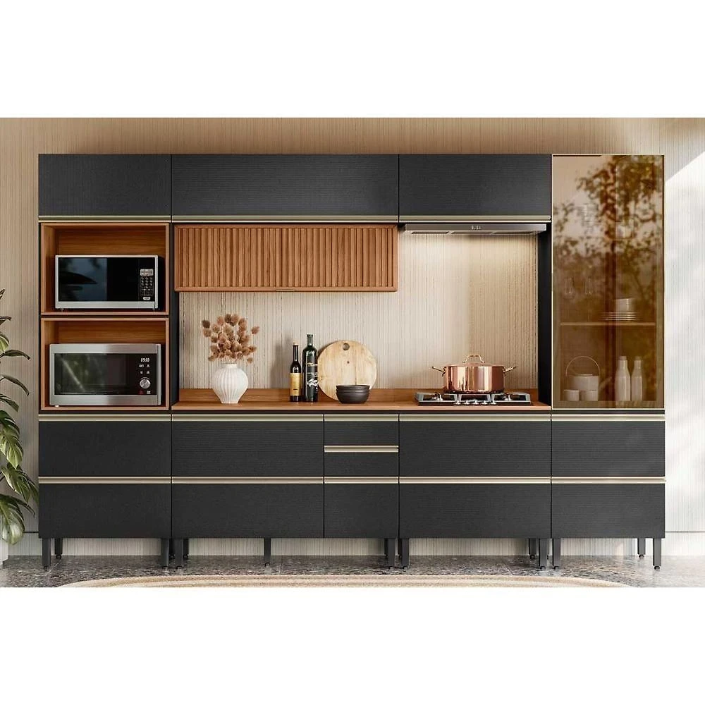 Cozinha Completa Proença 6 Portas 7 Gavetas MDF 119.5CM Nogueira-Carbono Demóbile