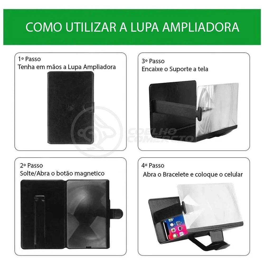 Lupa Ampliadora Tela De Celular Portátil Dobrável Preta