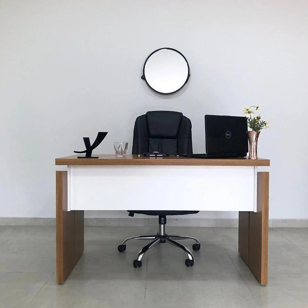 Kit Mesa Diretor em L para Escritório e Atendimento Freijó/Branco