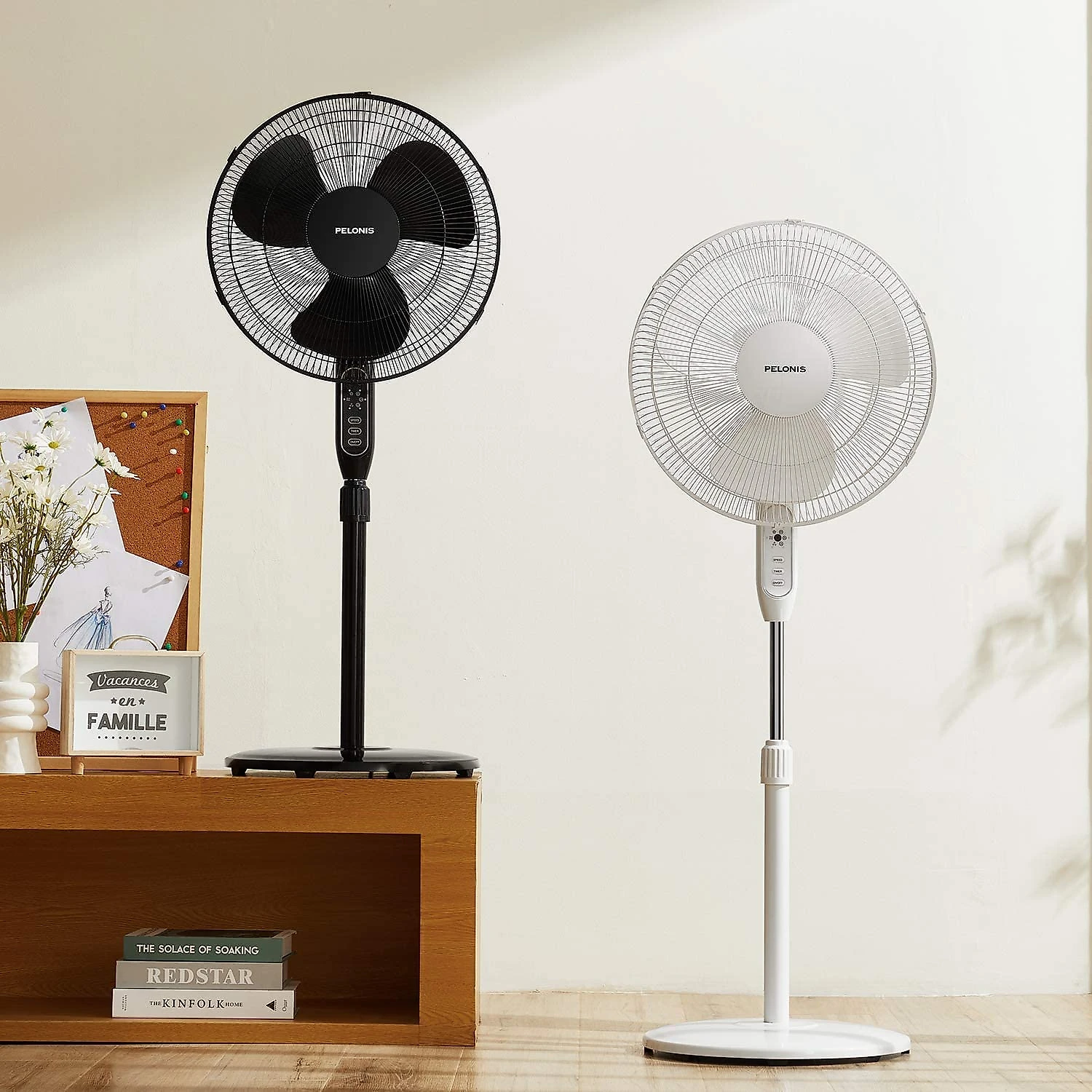 PELONIS 16 Pedestal Remote Control Oscillating Stand Up Fan 7Hour Timer 3Speed and Adjustable Height PFS40A4BBB Supreme 16Black