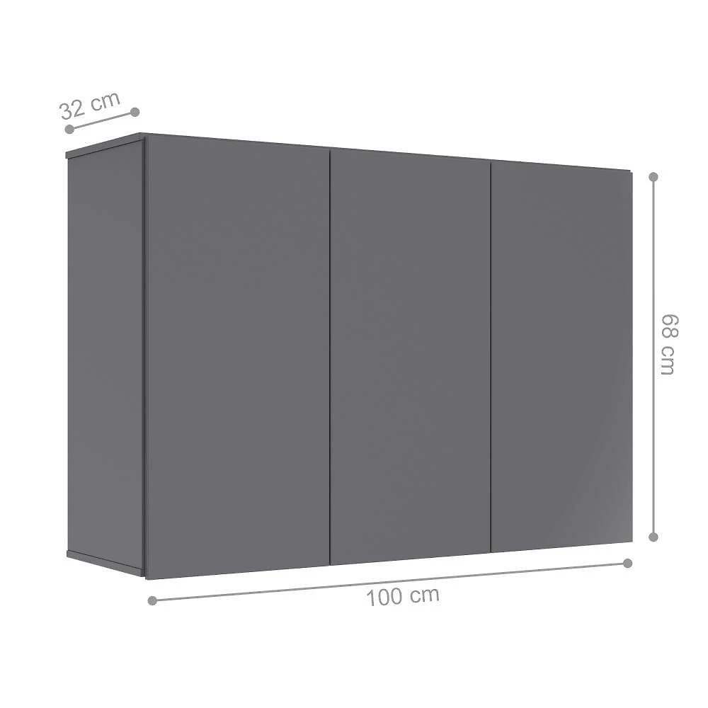 Miniatura Armário Aéreo Aliex 03 Portas Cinza