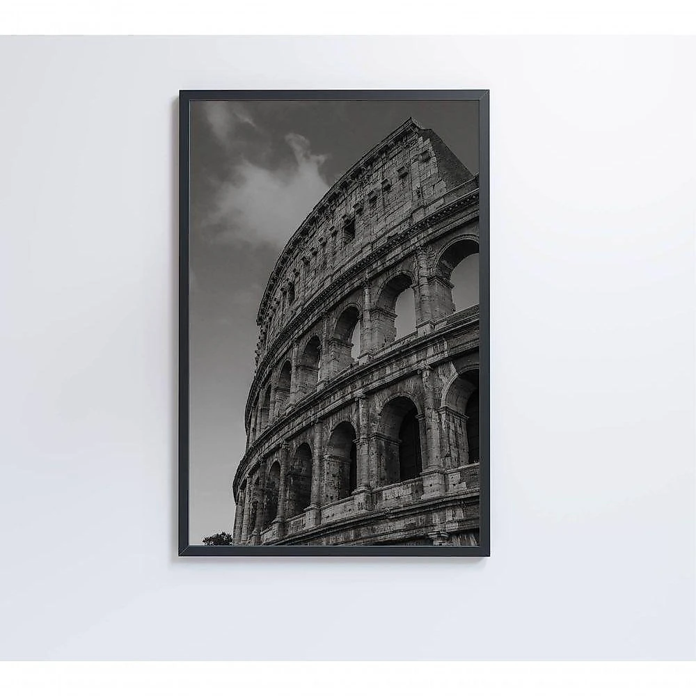 Quadro Coliseu Preto E Branco 60x90 Cm Vidro Impresso