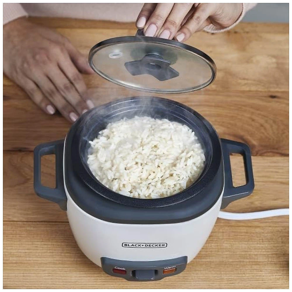Panela Elétrica de Arroz BLACK+DECKER 3 Copos, 1,5 Copo de Arroz Cru, 3 Copos Cozidos, Cesto de Cozimento a Vapor, Tigela Antiaderente Removível,