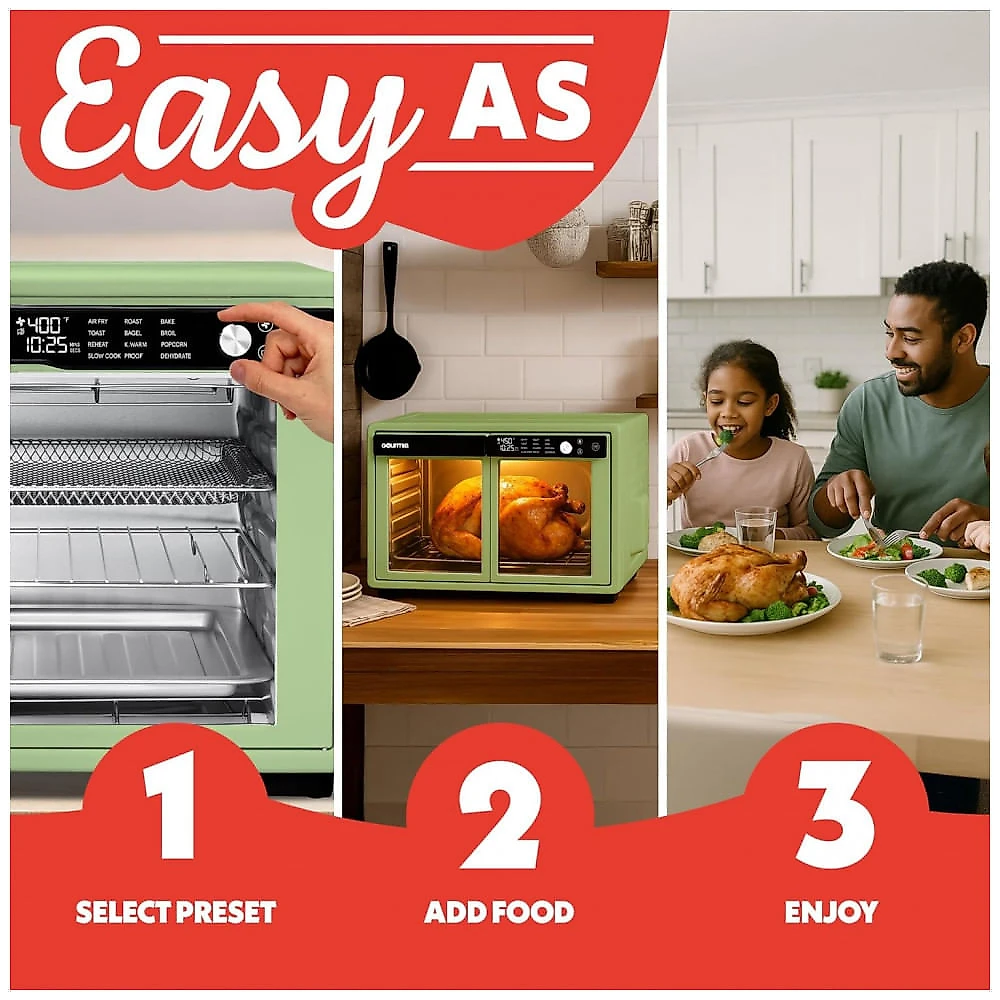 Gourmia Forno Air Fryer French Door 37 Qt Capacidade Grande, 12 Funções, Display Digital, Verde