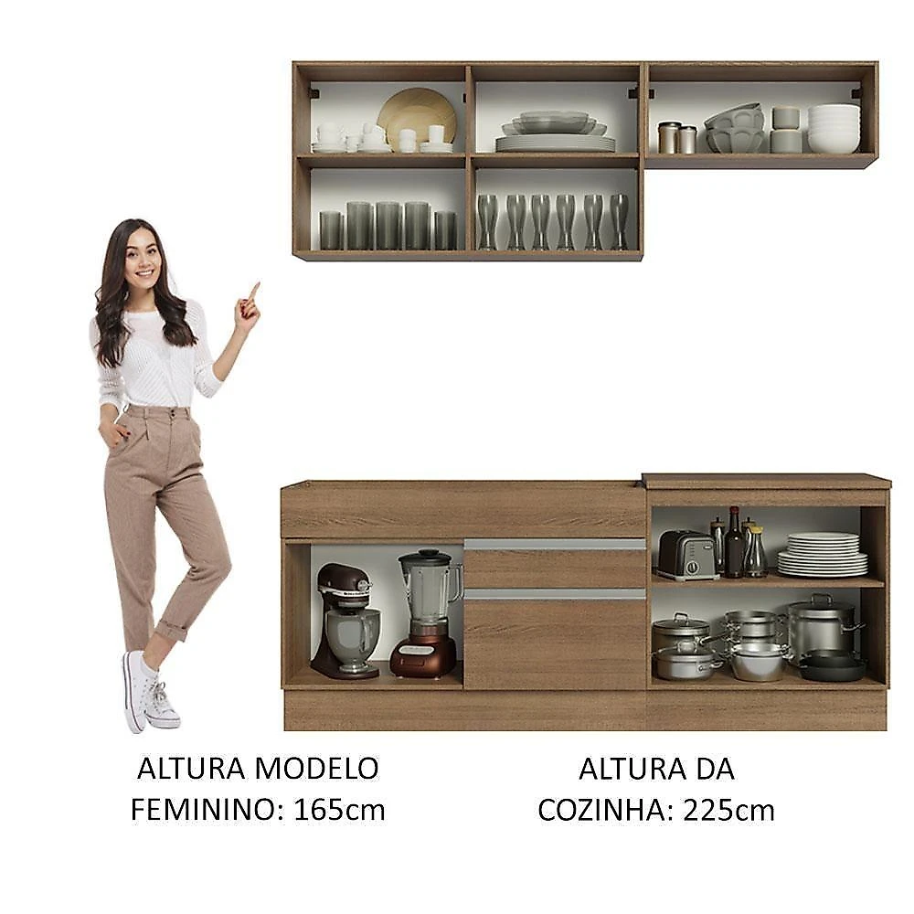 Armário De Cozinha Completa 200cm Rustic Glamy Madesa 07 Rustic