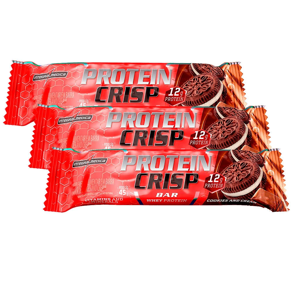 Kit 3 Barra Protein Crisp Bar 12g de Proteína Cookies and Cream 45g