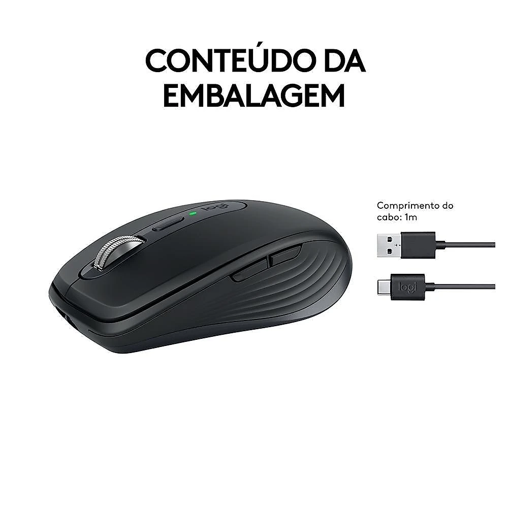 Mouse Sem Fio Logitech MX Anywhere 3S, Bluetooth, Clique Silencioso, Recarregável, Grafite - 910-006932