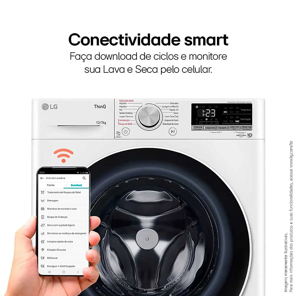 Lava e Seca Smart LG VC4 12kg com Inteligência Artificial AIDD CV5012WC4 Branco - 110V