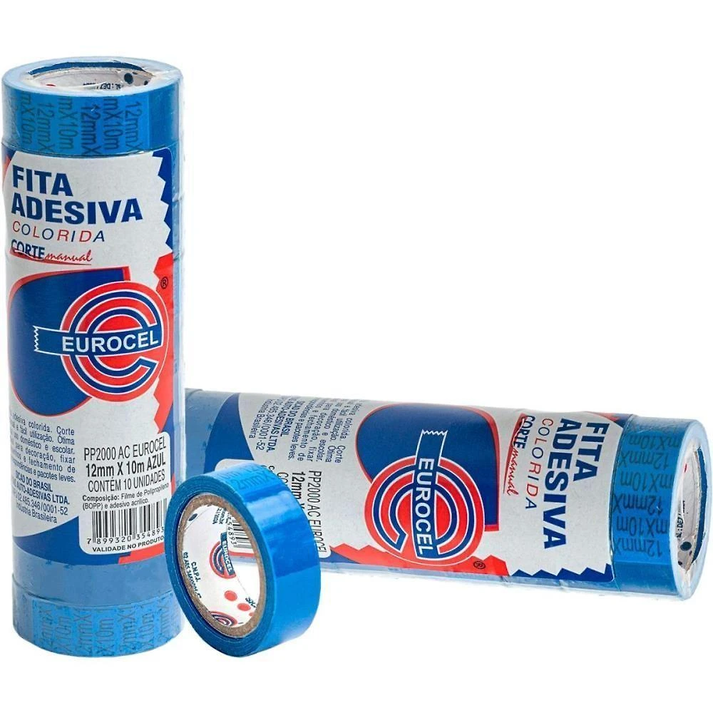 Fita Adesiva Eurocel PP 2000 12mmx10m 10 Rolos Azul