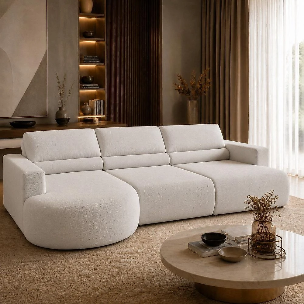 Sofá Living Retrátil e Reclinável 5 Lugares 292cm Encantus Bege