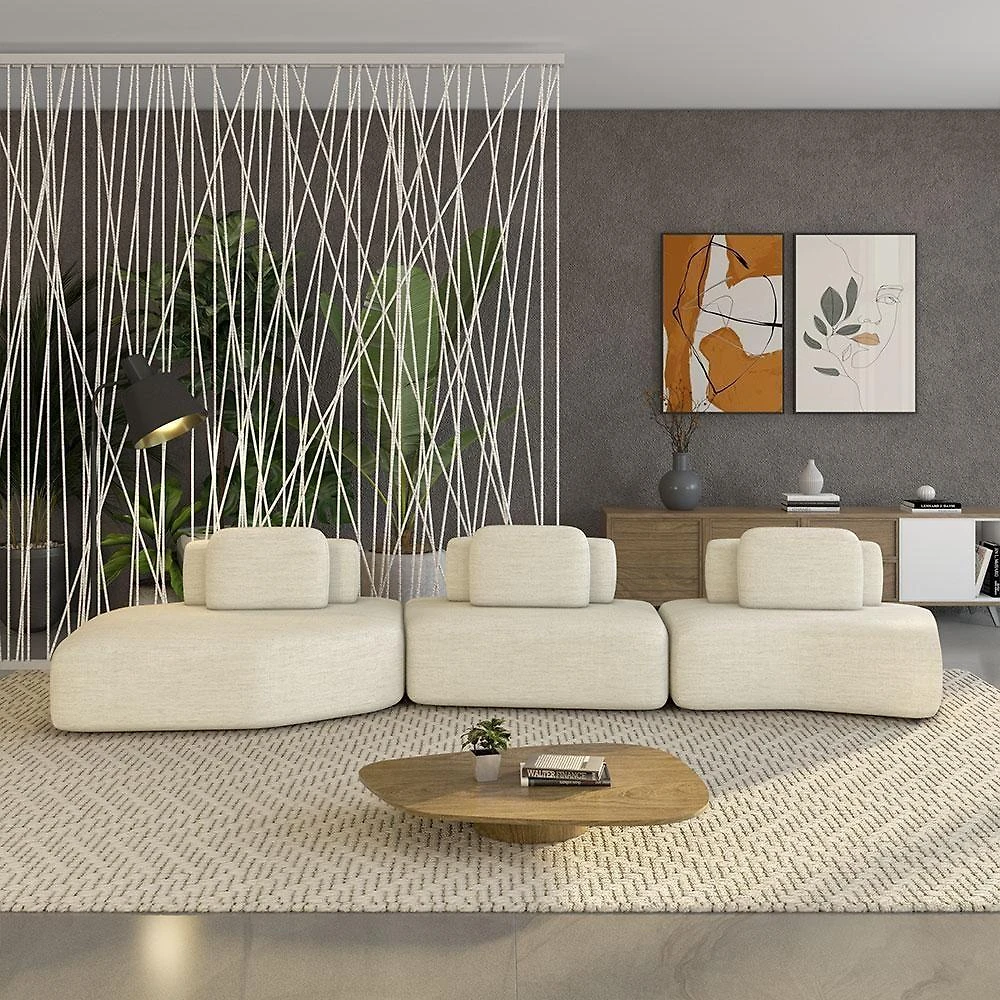 Sofá Modular Dakota 3 Lugares 484CM Linho Bege Gran Belo