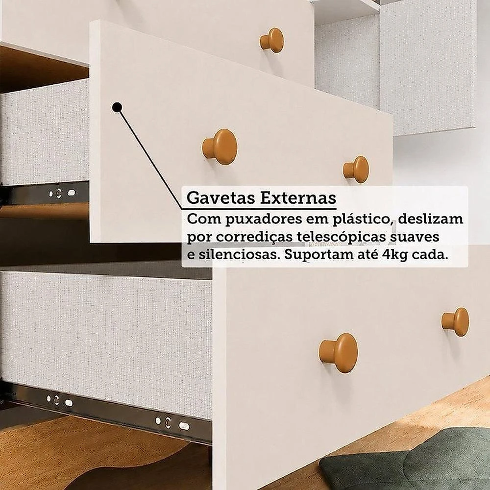 Quarto de Bebê Completo Berço 3 em 1, Cômoda e Guarda Roupa MDF Nina Espresso Móveis Branco/Amê Off White/Amêndoa