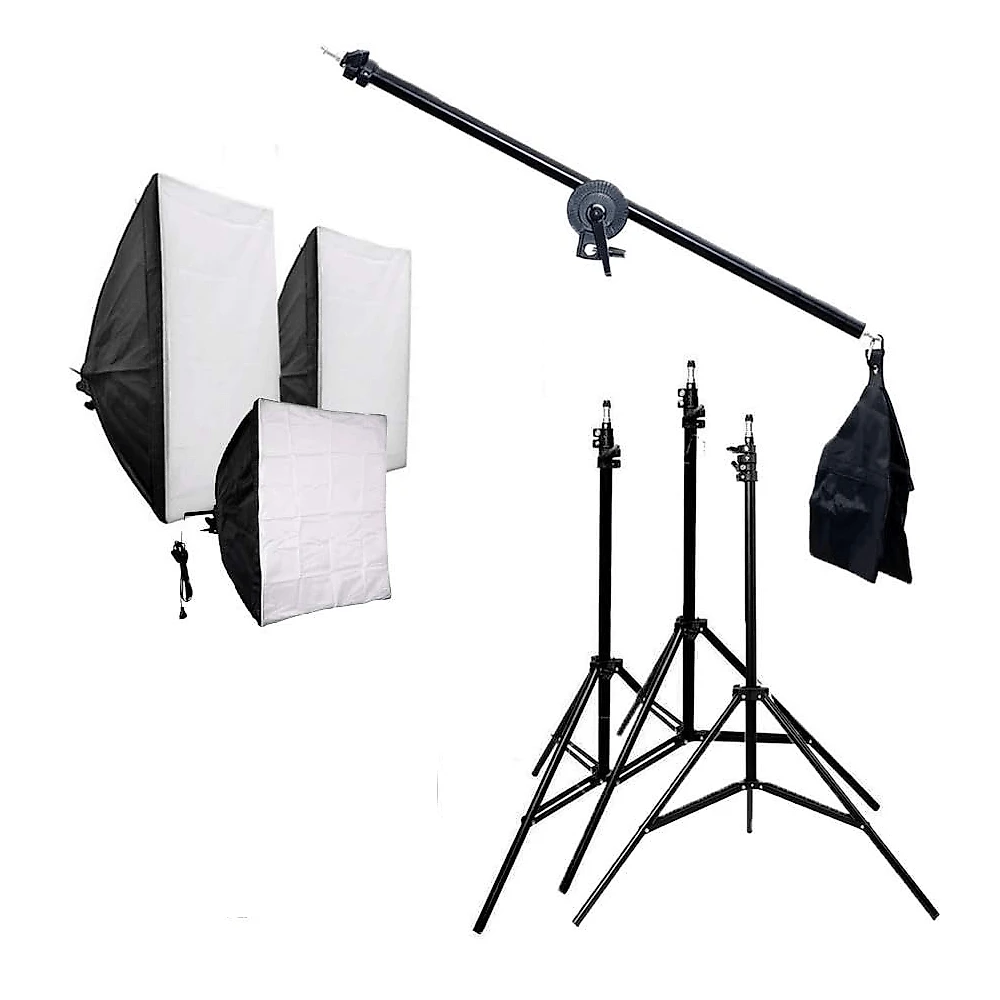 Kit Iluminação Easy SB-03B 3x Softbox 50x70 com Girafa e Tripés de 1.90m (Sem Lâmpada)