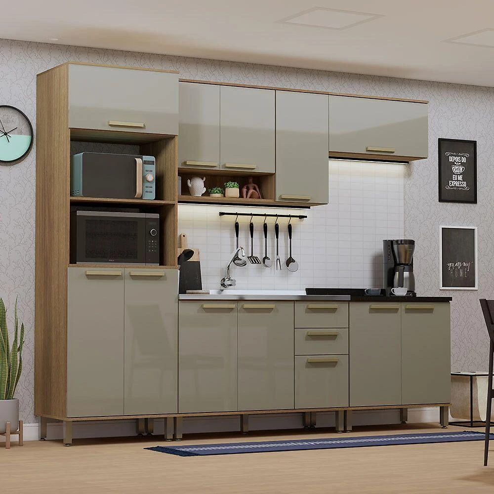 Cozinha Modulada Compacta 5 Peças Sem Tampo E Sem Pia Isis L Avelã-mocca Laca