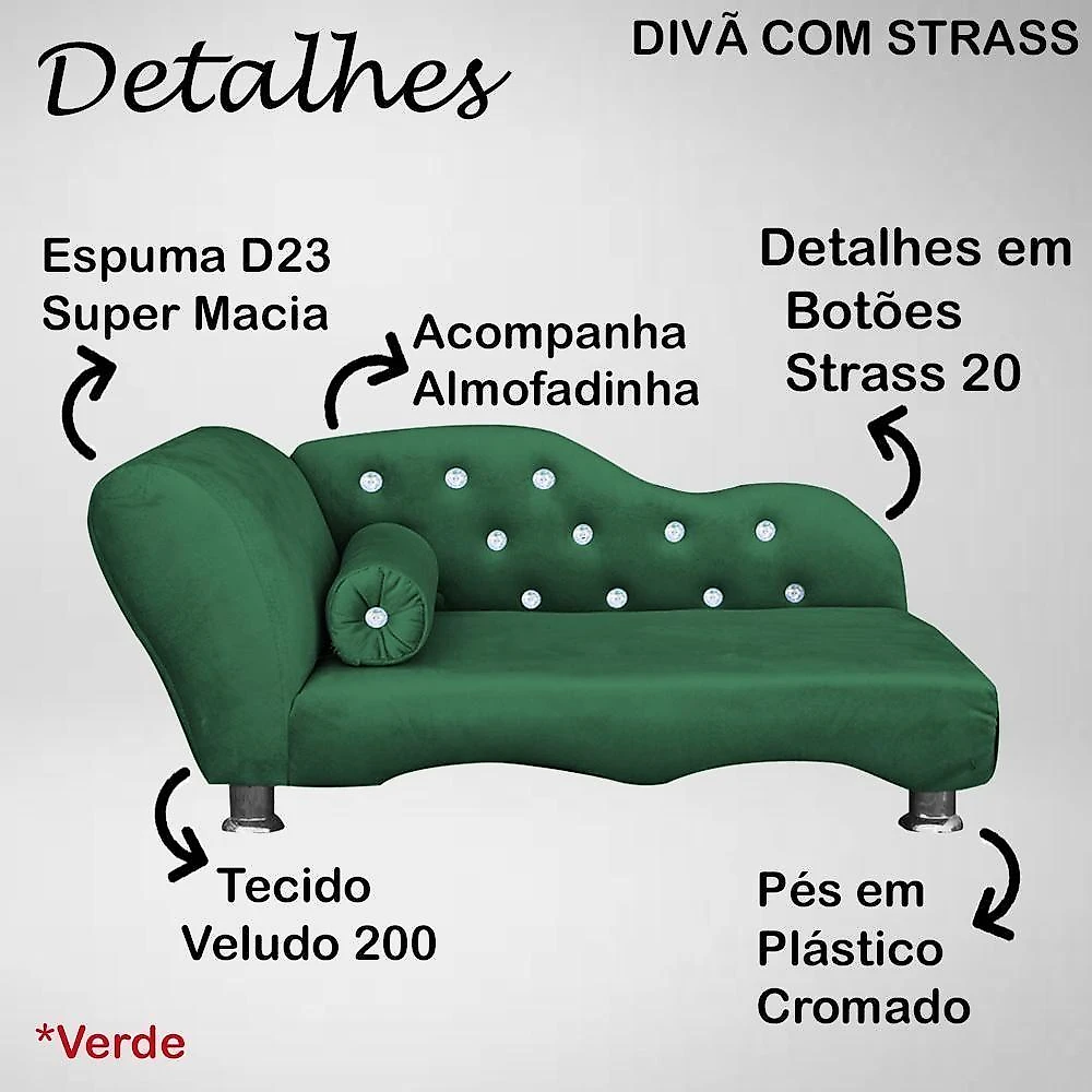 Cama Caminha Diva Pet Veludo Strass Verde Dvinn Verde