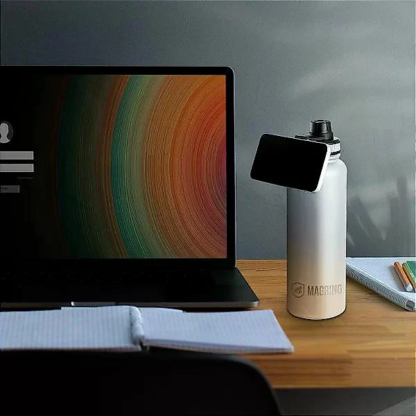 MagRing Garrafa Térmica 540ml Aço Inox com Suporte MagSafe - Mantém Fria 24h Quente 12h - Branca