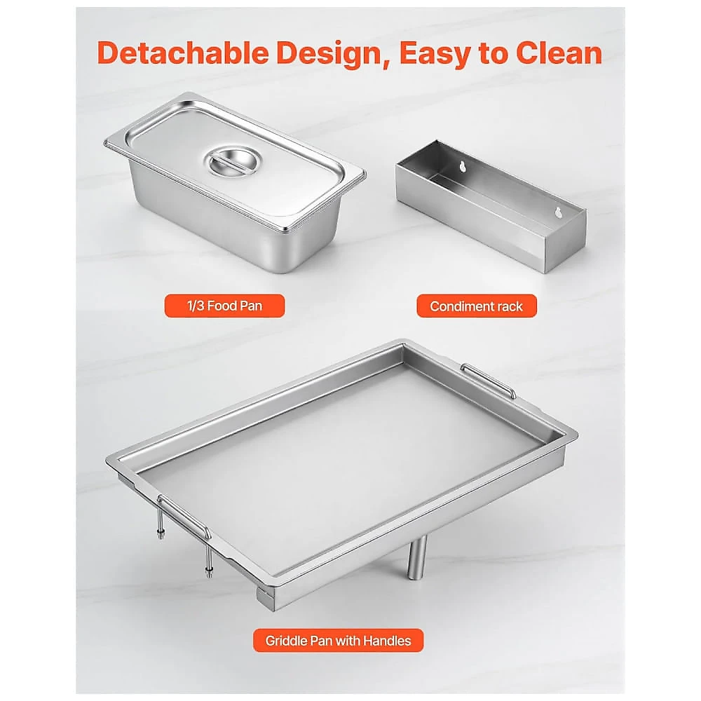 Chapa a Gás VEVOR GPL-500-1T 2 Queimadores 23.200 BTU Inox 4 Rodas com Trava Uso Externo