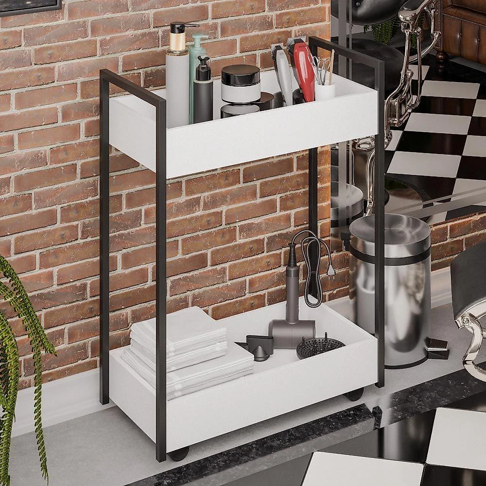 Carrinho Auxiliar Para Salão De Beleza Lara 70cm Em Aço Com Rodízios Branco - Desk Design