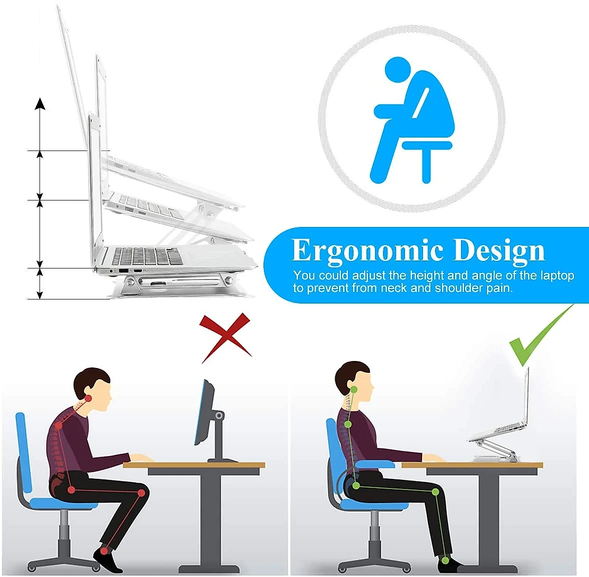 Suporte Ergonômico Laptop Urmust Ajustável Até 40Cm Prata