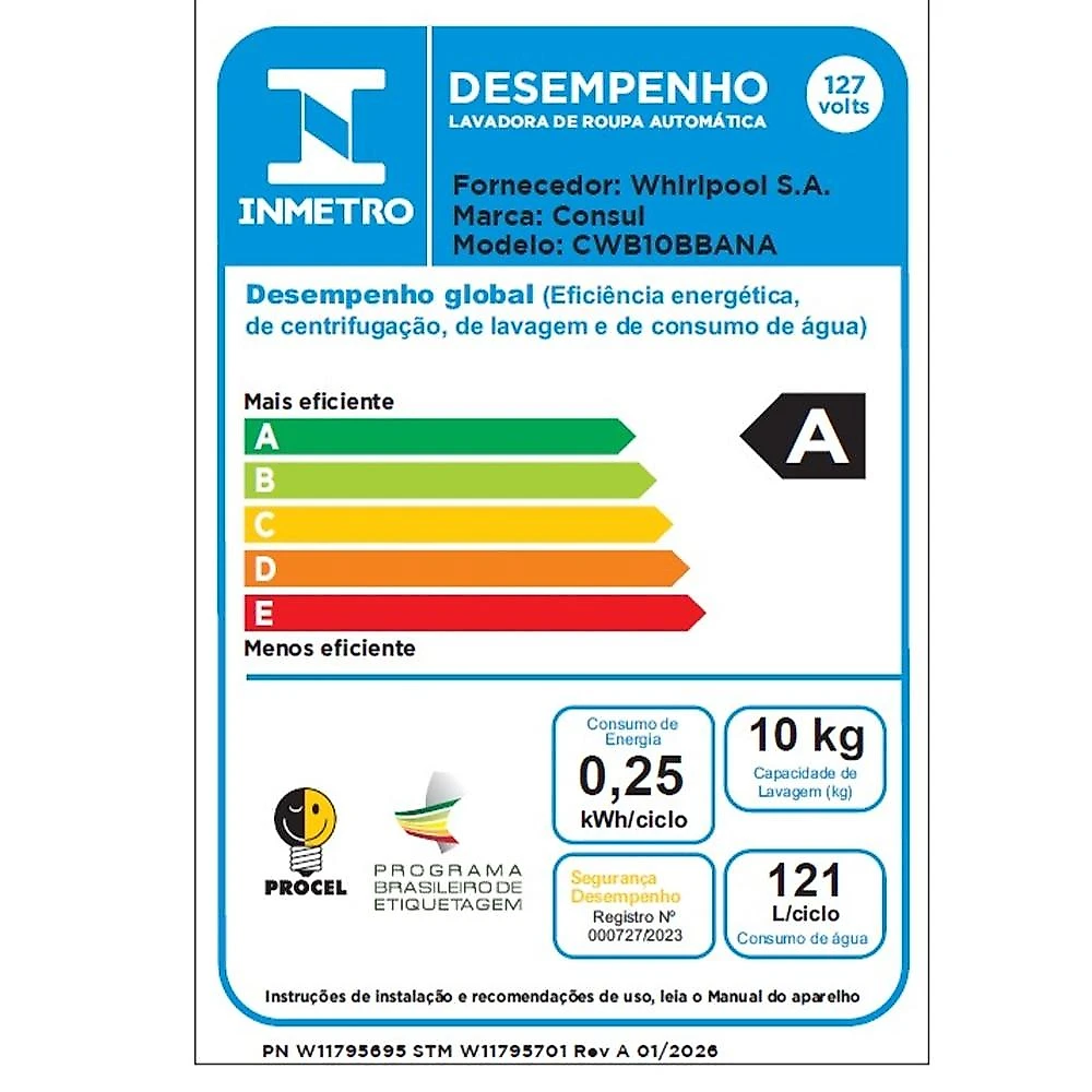 Máquina de Lavar Roupas Consul 10 Kg CWB10BB, Branca - 110 Volts