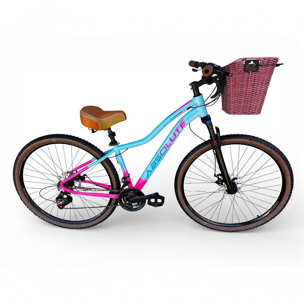 Bicicleta Aro 29 Feminina Absolute Hera Retrô Vintage 21v Confortável Cesta Selim 2 Molas - Azul/rosa Tam 15