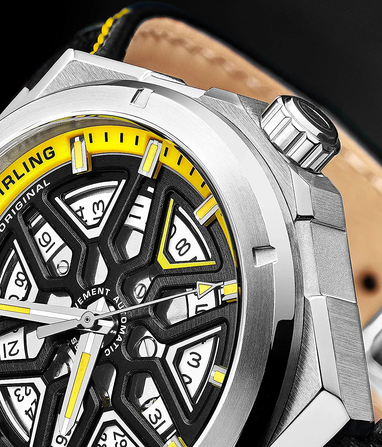 Stuhrling Original Mens Swiss Automatic Watch Self Winding Mens Dress Watch Mens Leather Wrist Watch Mechanical Skeleton Watches for Men