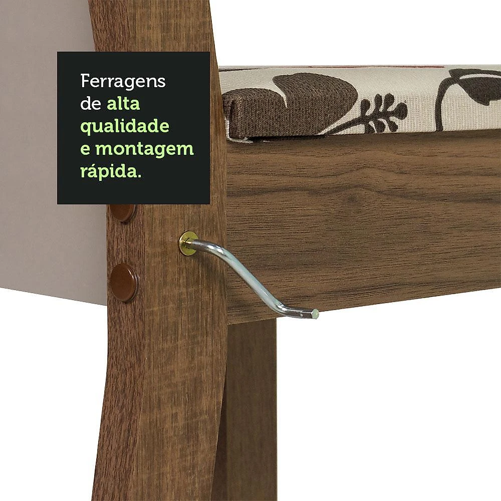 Conjunto sala de jantar mesa tampo de vidro 4 cadeiras rustic/crema/hibiscos suzy madesa