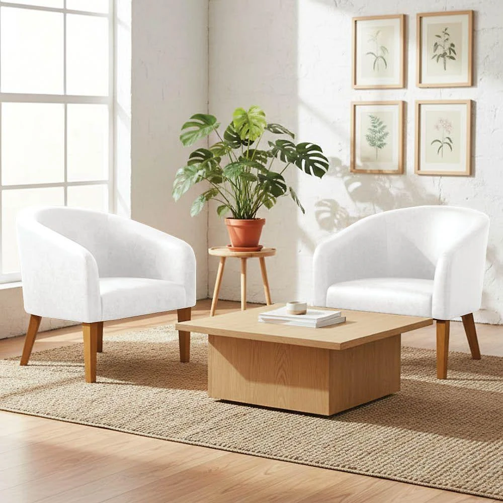 Poltrona Sala Decorativa Kit 2 Stella Pé Madeira Trapézio Castanho Sintético Pu D03 - D'rossi Branco