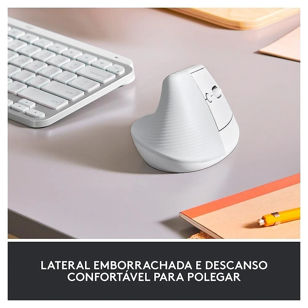 Mouse Sem Fio Logitech Lift, 4000 DPI, 6 Botões, Bluetooth, Ergonômico, USB, Branco - 910-006469