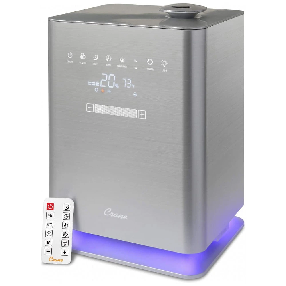 Umidificador de Preenchimento Superior 4,5L com Controle Remoto e Painel Digital, Crane Warm Cool Mist, Cinza