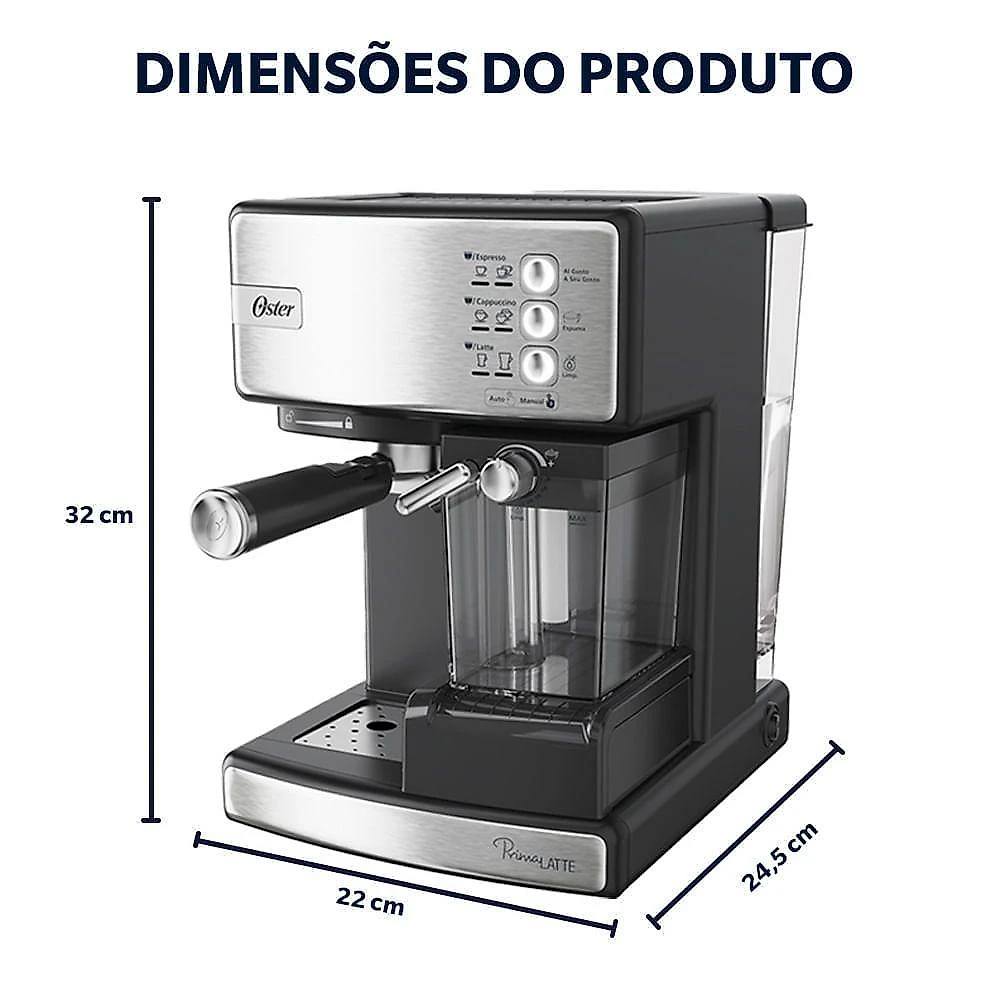 Cafeteira espresso oster nova primalatte inox 8 xícaras reservatório 1,5l 110v