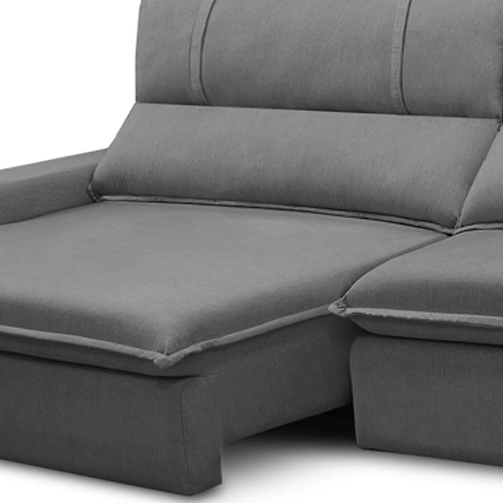 Sofá Retrátil Reclinável Para Sala 3 Lugares 210cm Aisha F04 Veludo Cinza Escuro - Lyam Decor