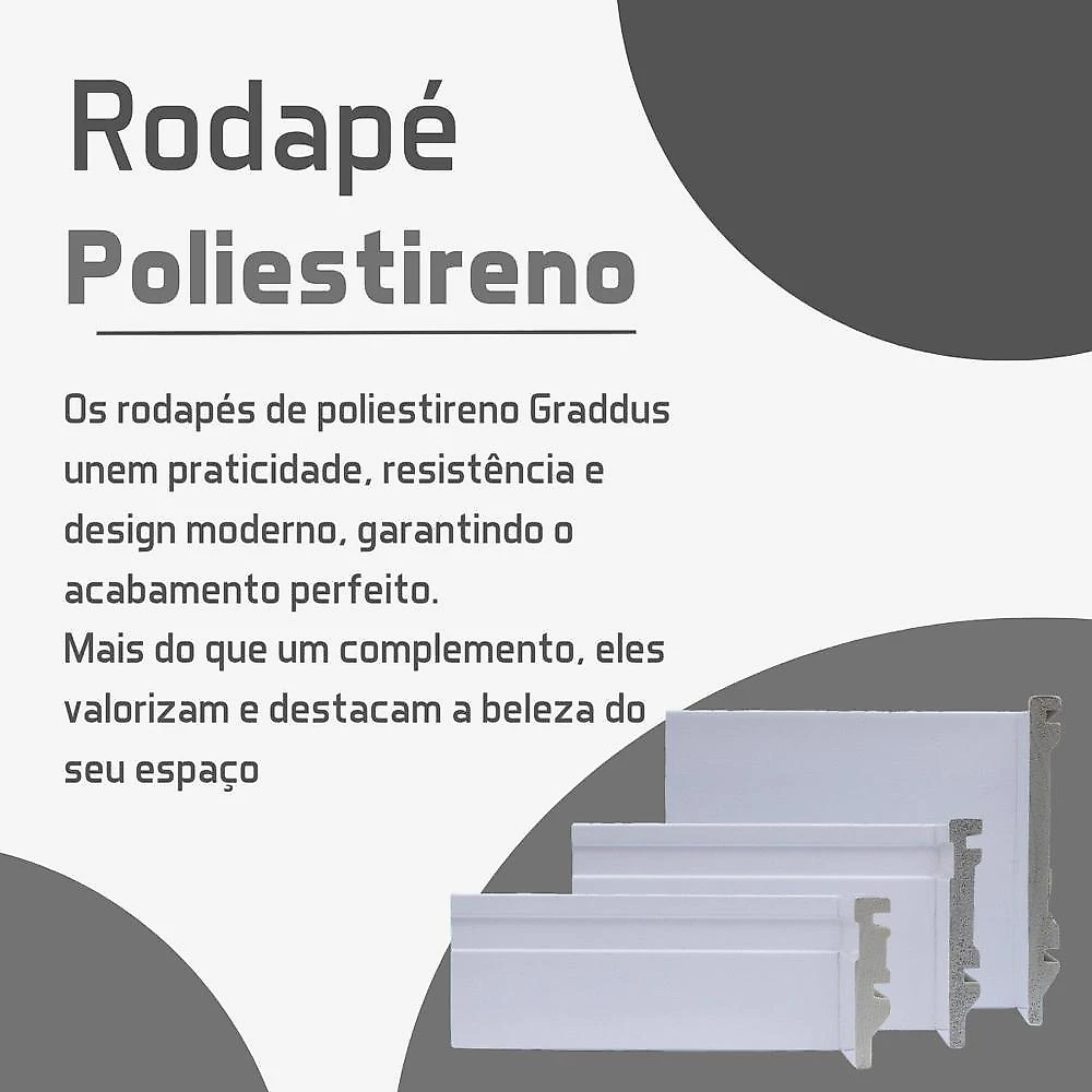 Rodapé de Poliestireno 3cmx16mm Frisado Metro Linear Barra com 240cm Flat Branco