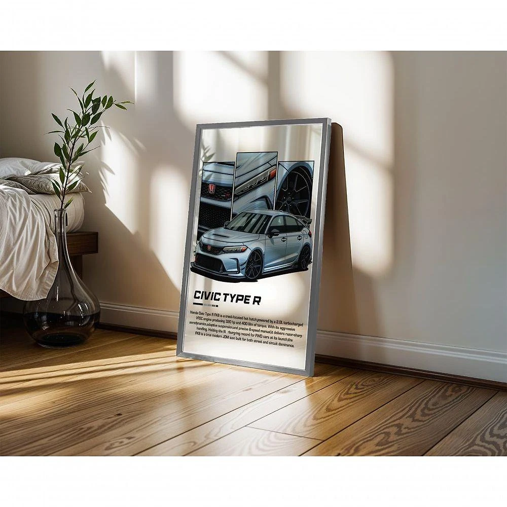 Quadro Decorativo Civic Type R Retangular 50X70 Amadeirado para Decoração de Ambientes