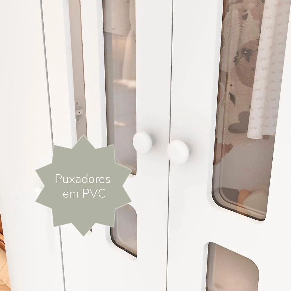 Quarto de Bebê Completo Berço Mini Cama e Guarda-roupa 4 Portas Mirelle Branco