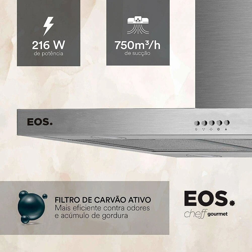 Coifa e Depurador de Ilha EOS 90cm Chef Gourmet em Inox Tipo T ECO90IT 220V