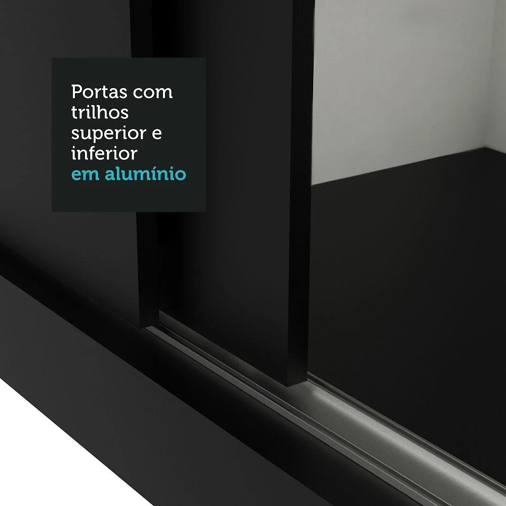 Guarda Roupa Casal Madesa Mônaco 3 Portas de Correr com Espelho - Preto Preto