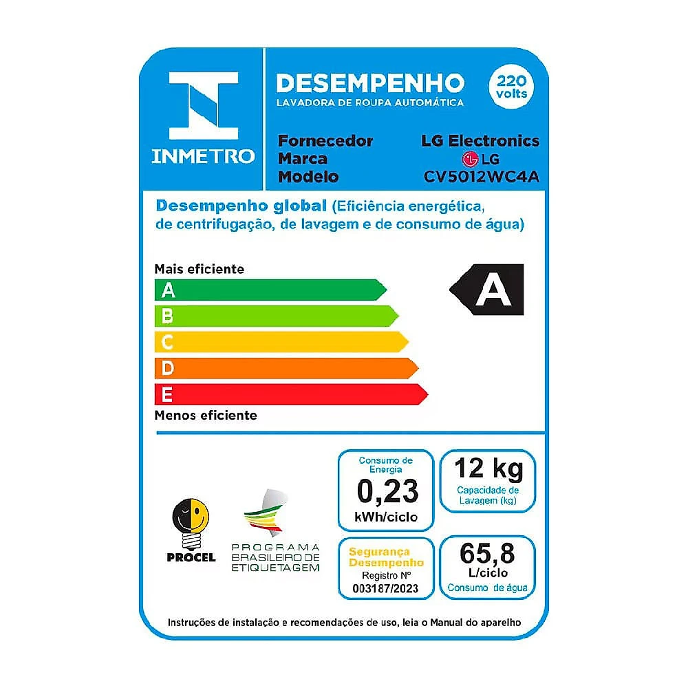 Lava e Seca LG Smart VC4 12 kg com Inteligência Artificial AIDD - CV5012WCA Branco - 110V