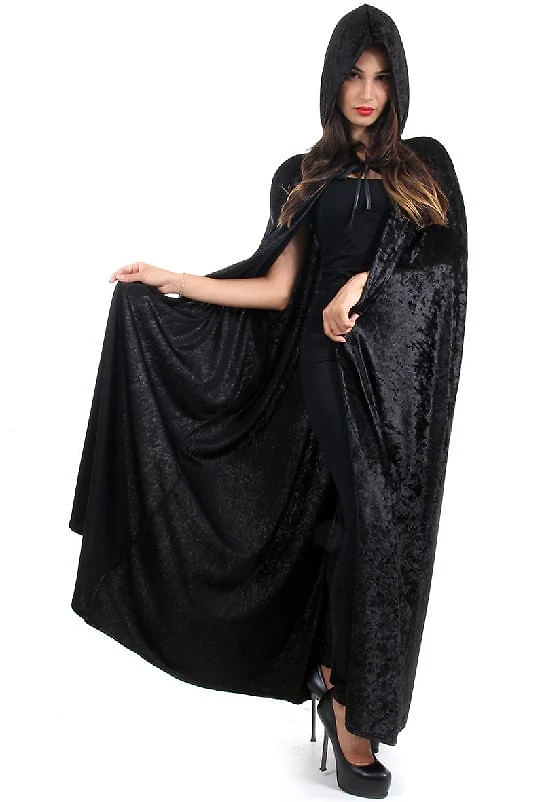 Capa com Capuz Veludo Preto Adulto - Halloween