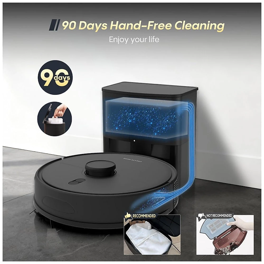 Robô Aspirador Bagotte BL20 Pro Preto Aveludado 6000Pa LiDAR Base Autoesvazio 90 Dias